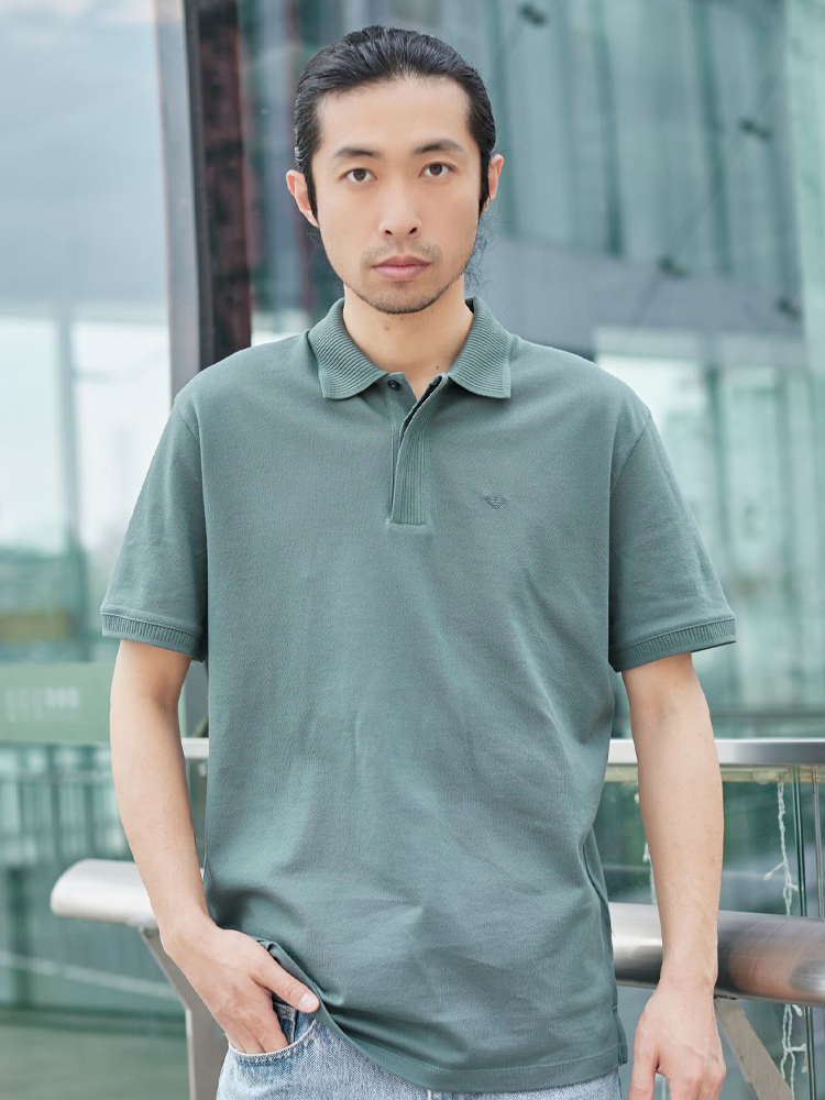 阿玛尼男士全棉暗门襟Polo衫