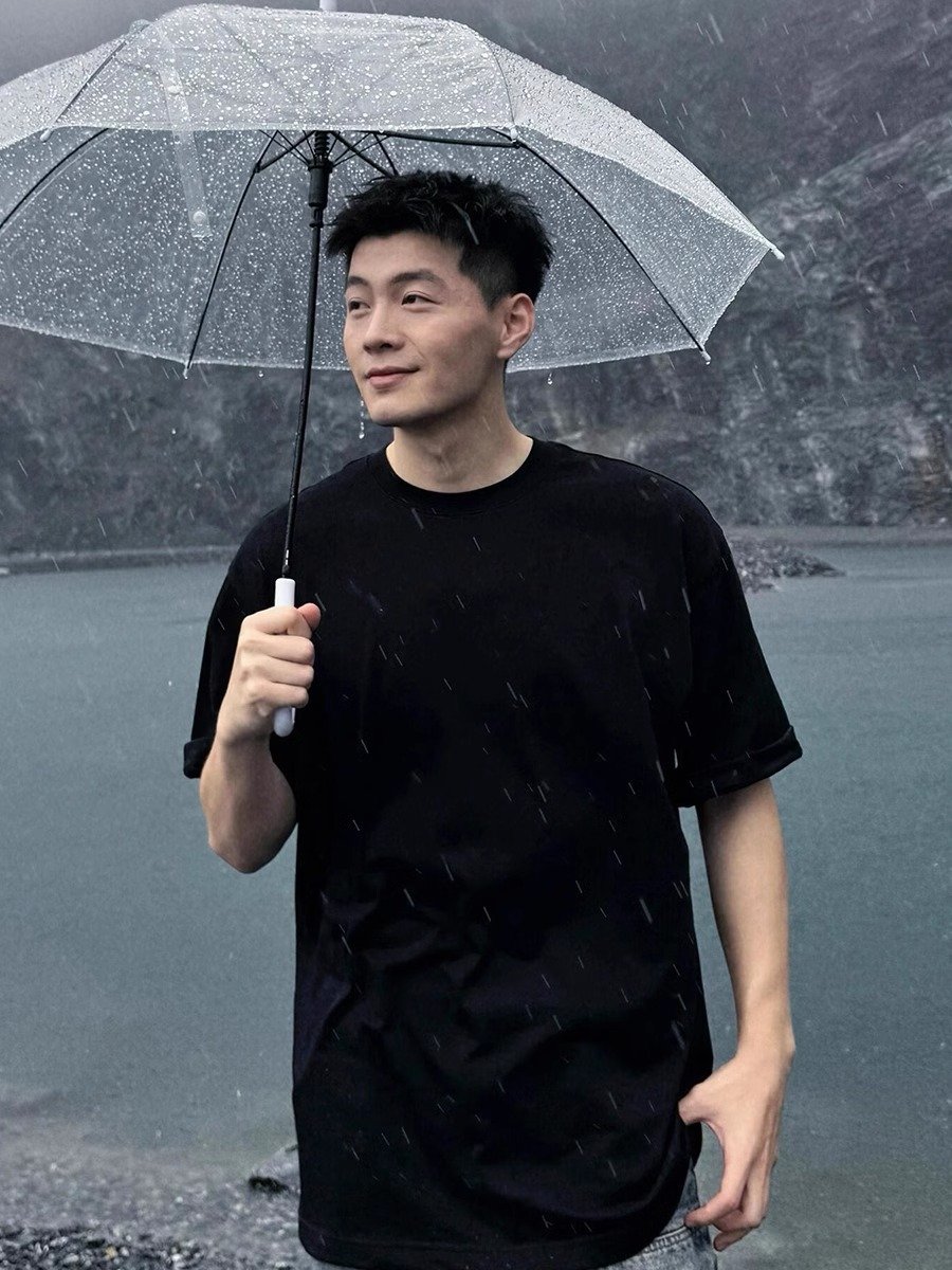 黑色重磅短袖男款夏季美式小领口半袖t恤c