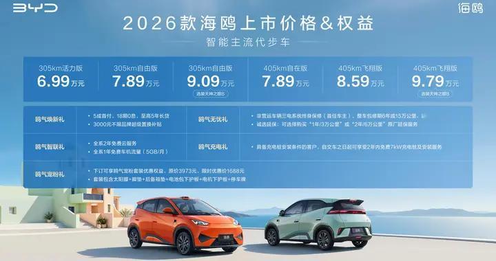 比亚迪2026款海鸥增配不加价售价6.99万起