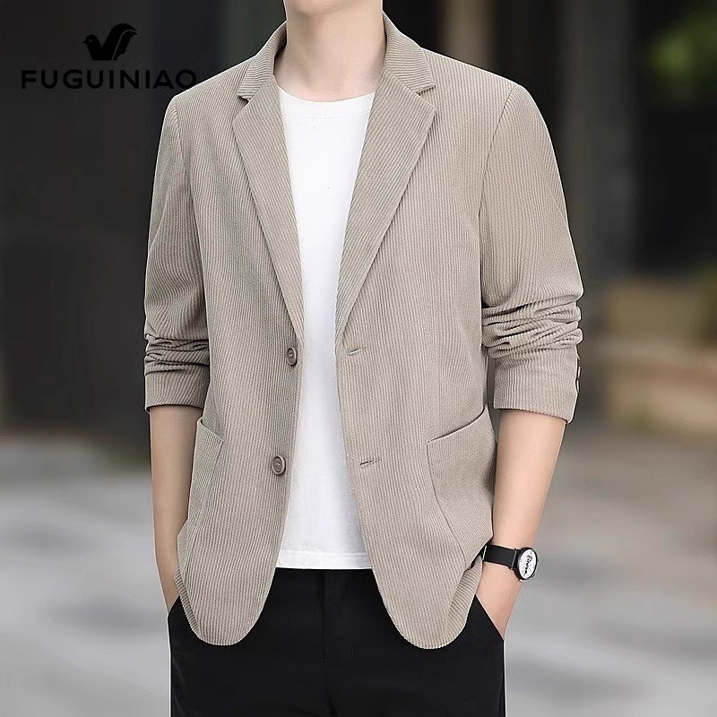 灯芯绒西装外套男士春季新款休闲西服男装