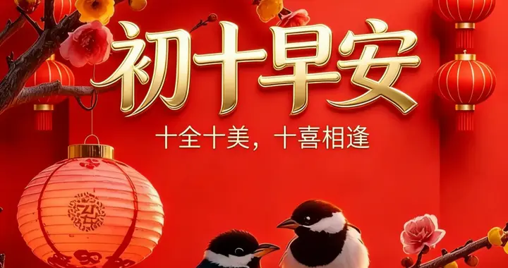 正月初十，十全十美日，晨光为序，好运开场，早安吉祥，顺顺利利