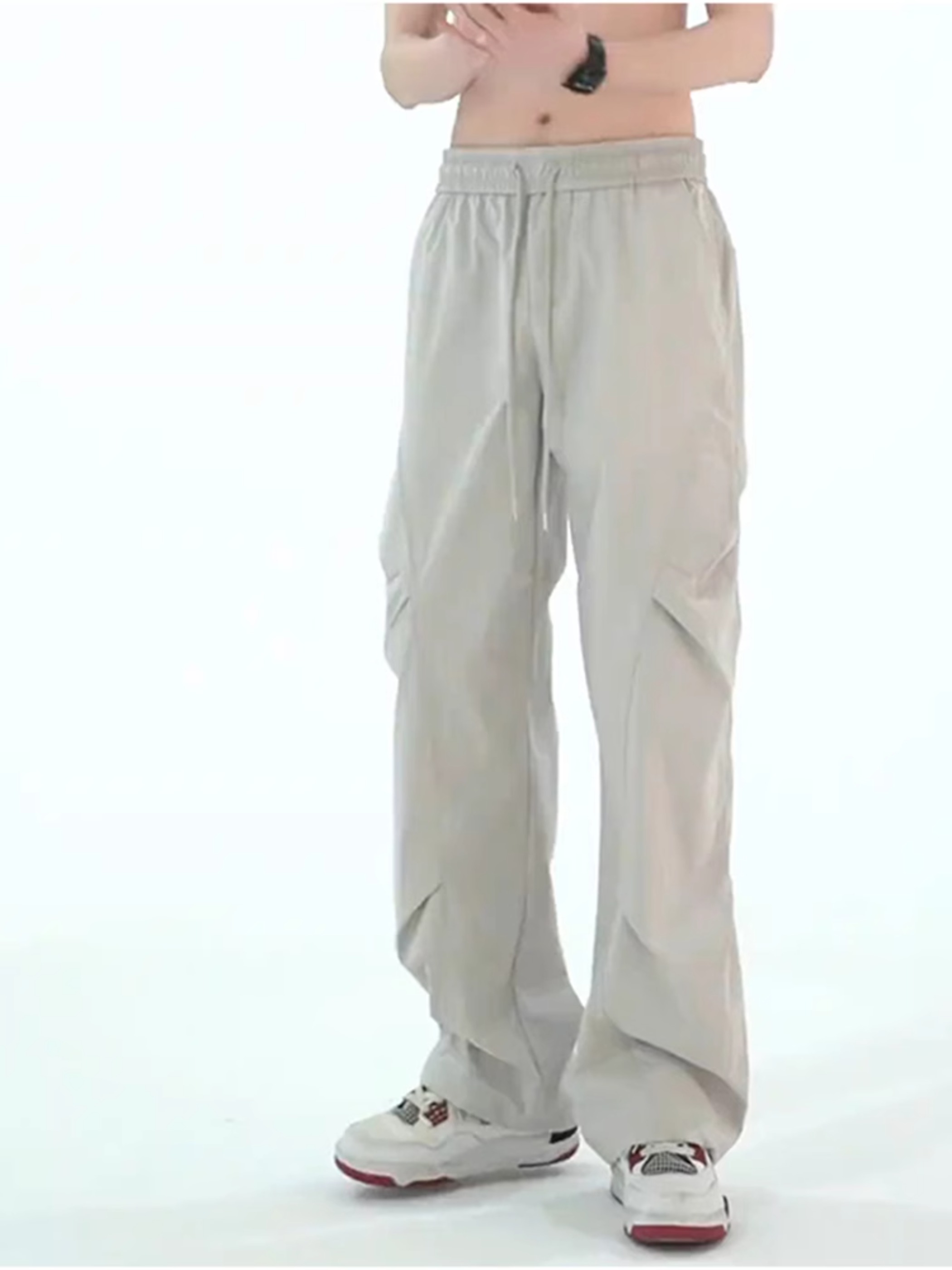 设计感褶皱工装裤男夏季薄款凉感伞兵裤子美