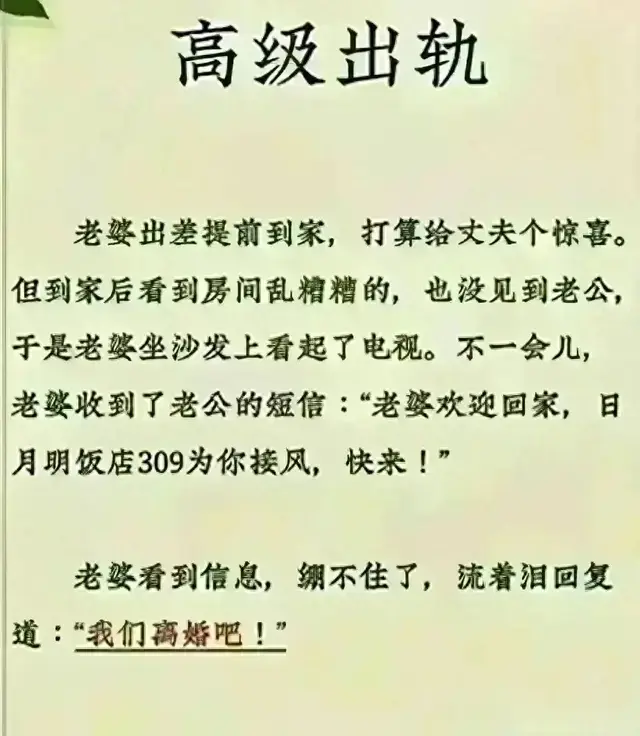 原来这就是高级出轨，看懂的都是高手，值得细细品味。