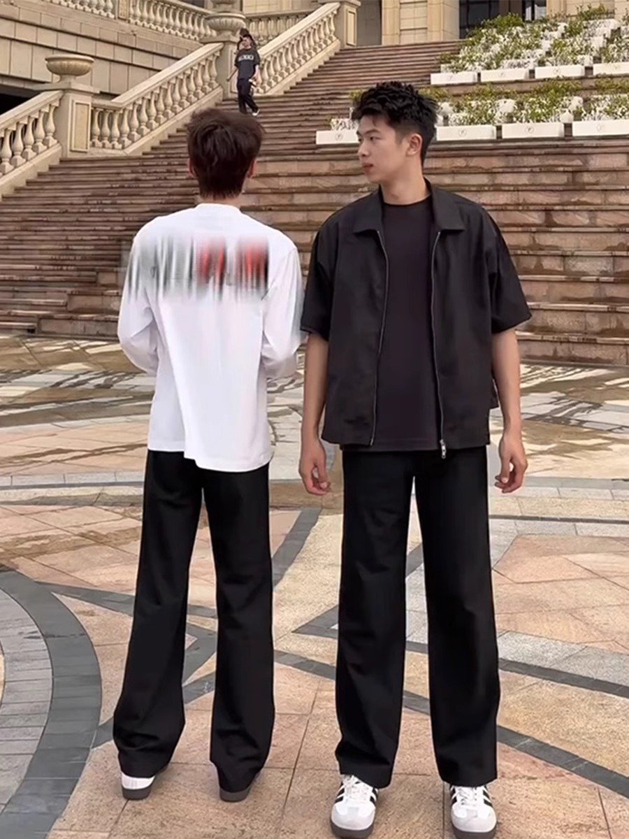 黑色微喇西裤男款春秋cleanfit修身