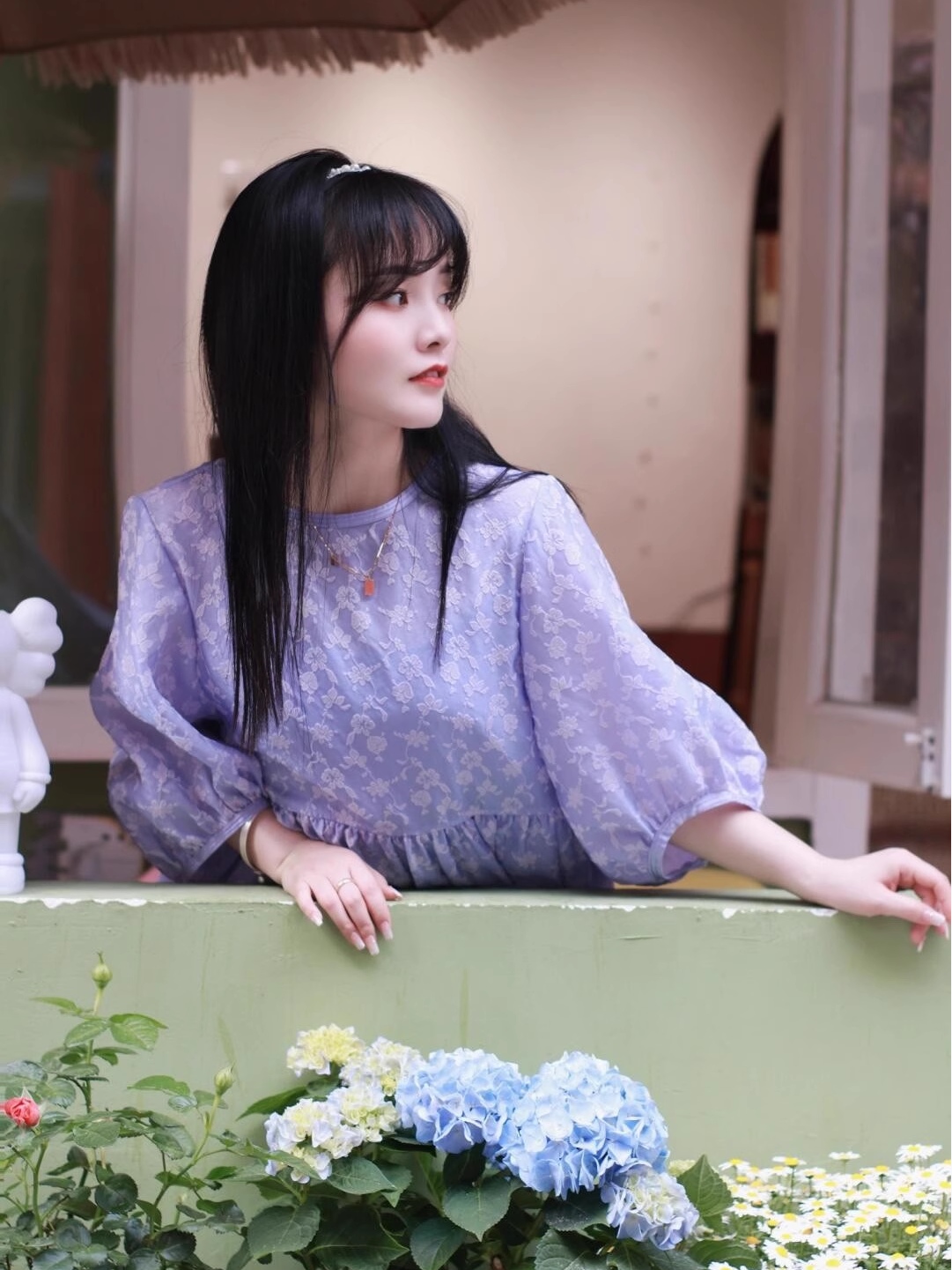 泡泡袖连衣裙女收褶荷叶边