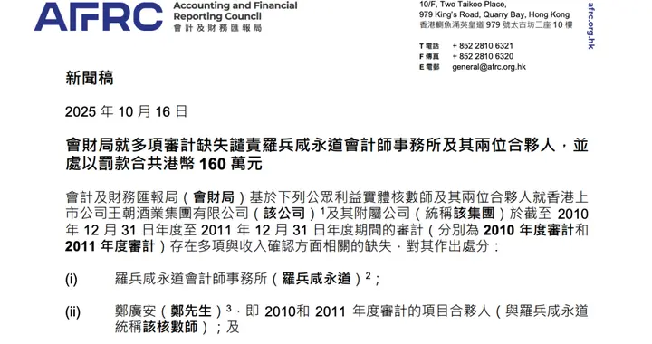 审计工作存在缺失 普华永道在香港被罚160万港元