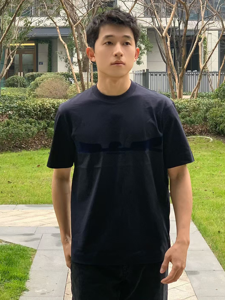 阿玛尼男士正肩植绒圆领T恤