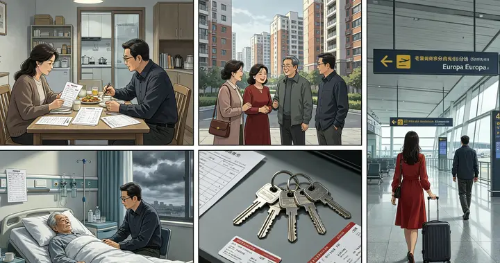 AA制20年，老婆周兰娘家分5套房，我爸住院她跑去了欧洲