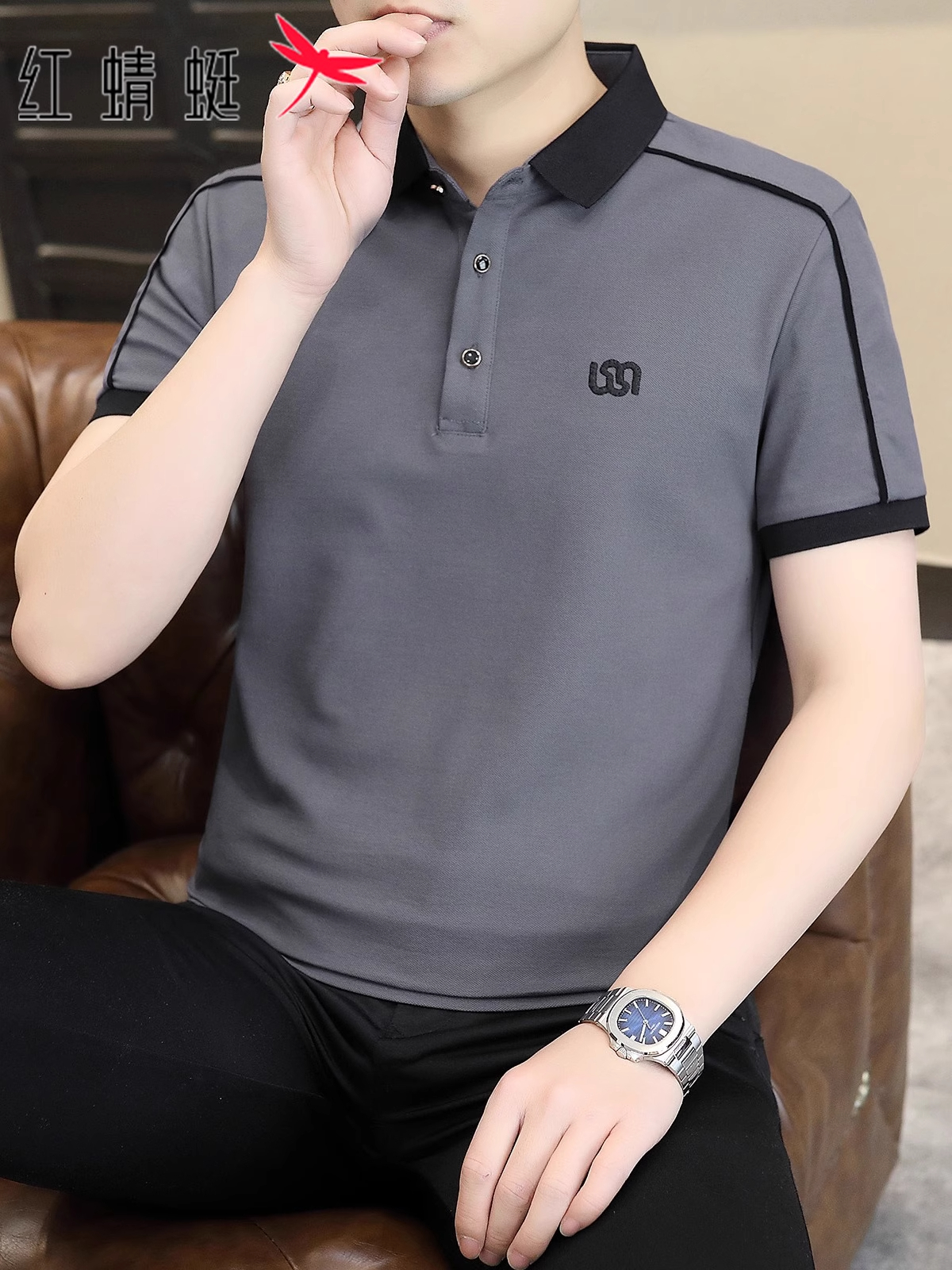 红蜻蜓Polo衫男士夏季商务翻领半袖上衣