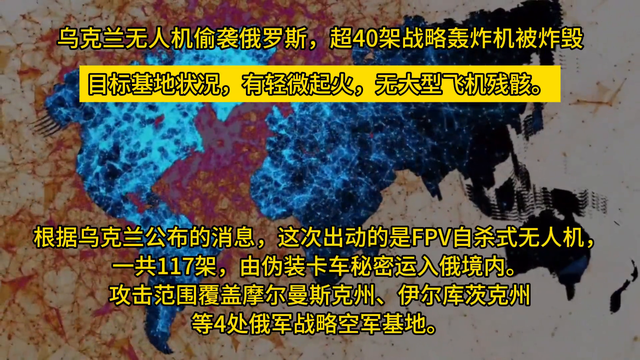 乌克兰无人机偷袭俄罗斯，超40架战略轰炸机被炸毁？