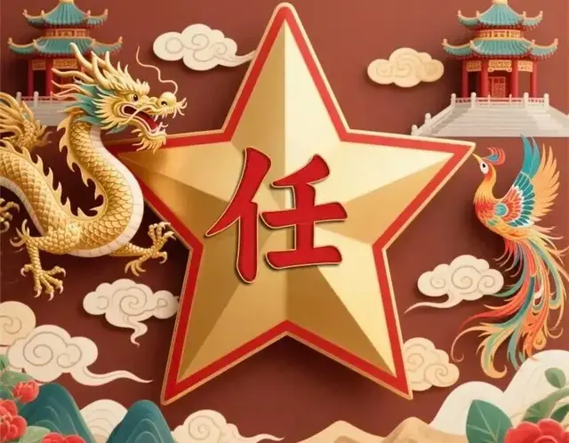 五角星精美百家姓图片分享，龙凤飞舞，吉祥如意