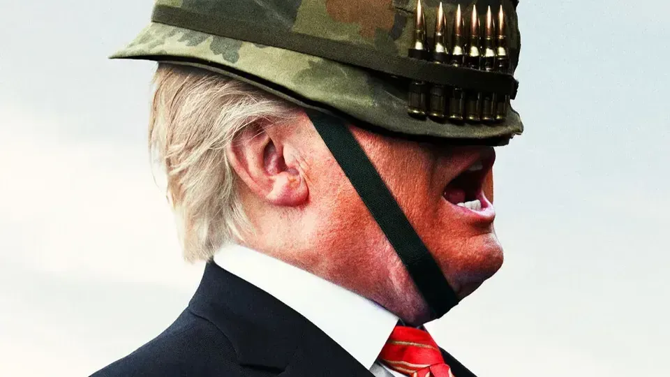 《经济学人》最新封面人物：反戴军用头盔的特朗普，被遮住双眼