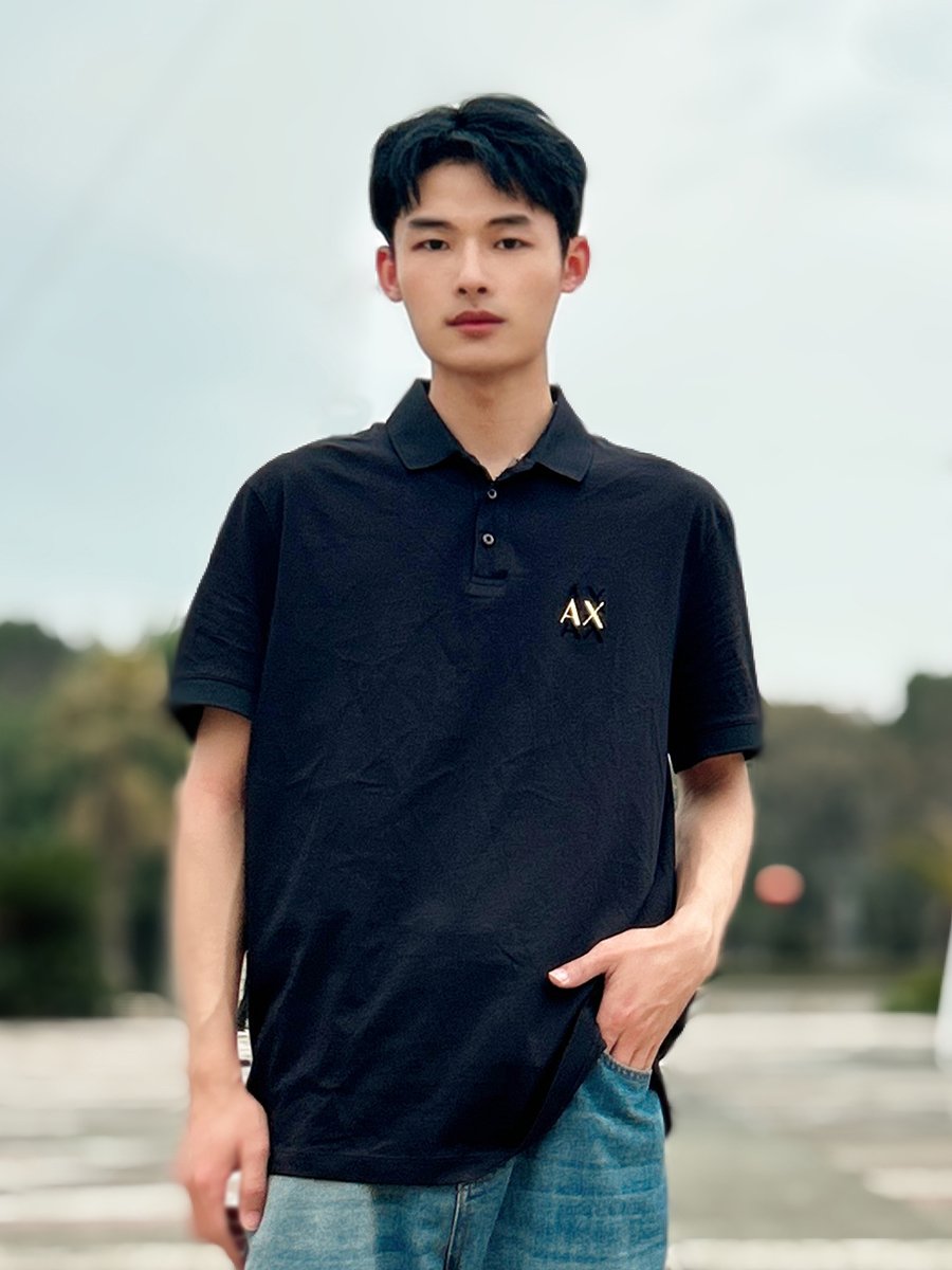阿玛尼男全棉翻领短袖Polo衫