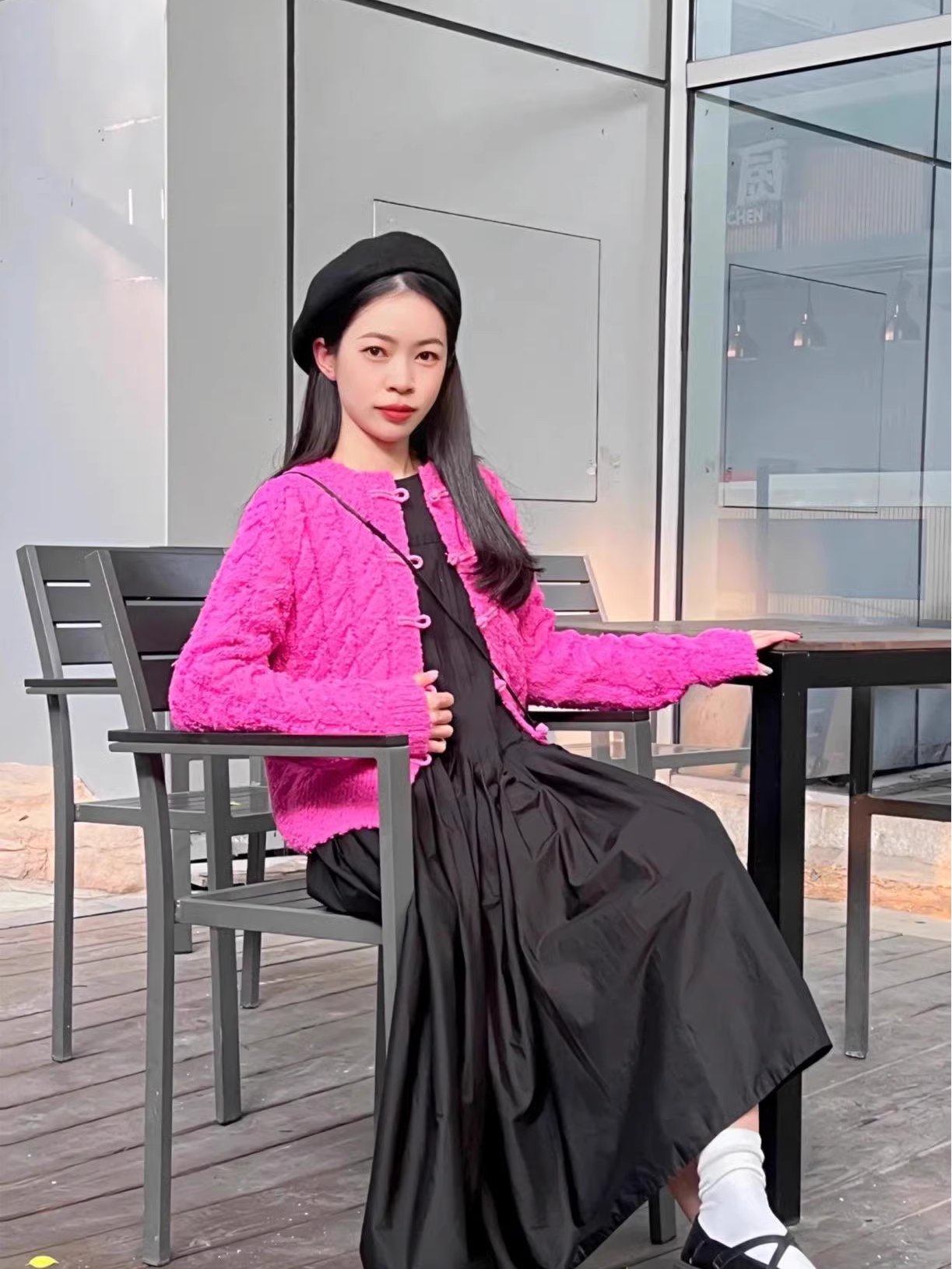 茶愫不规则打条连衣裙女a字大裙摆