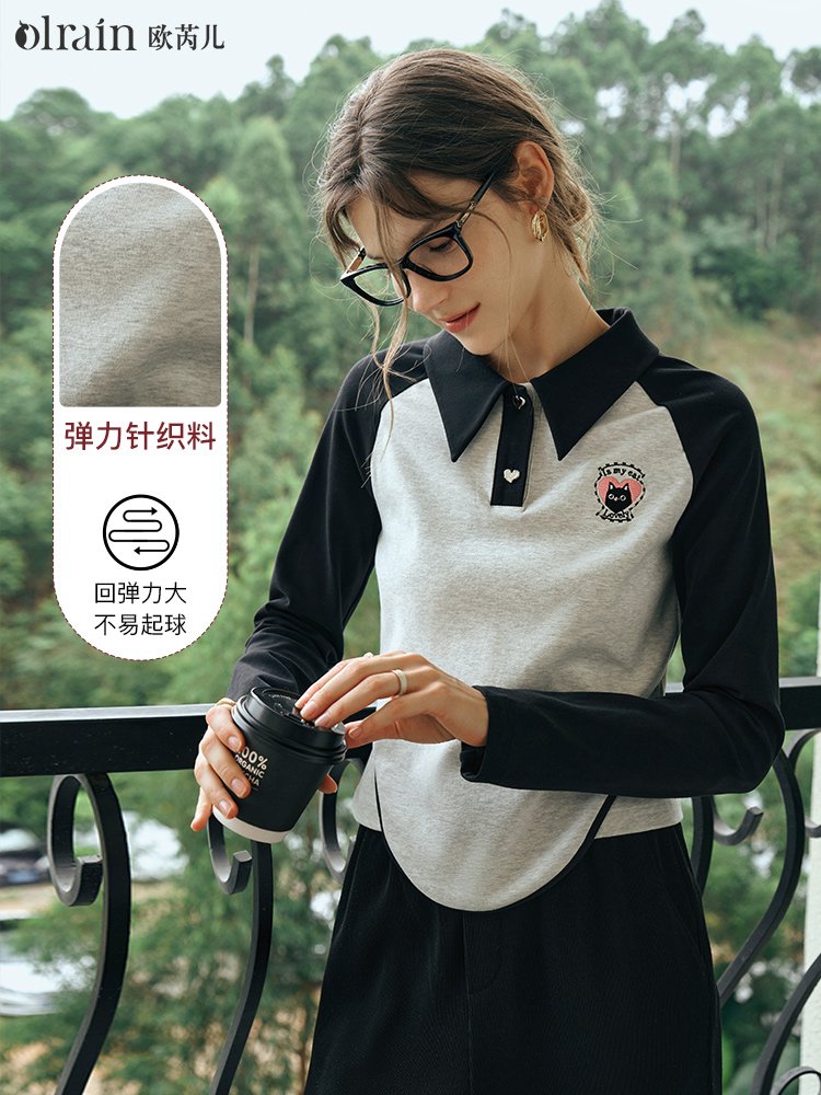 时尚态度！美式复古Polo领插肩袖T恤