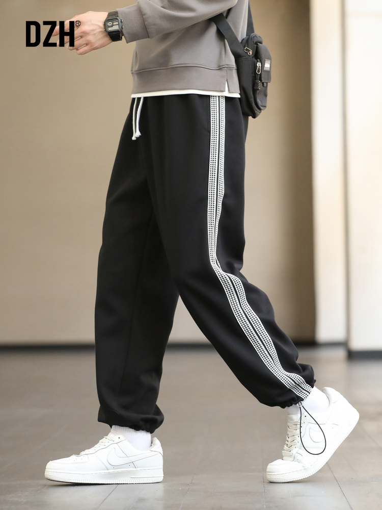 男士纯棉卫裤男秋季宽松直筒休闲裤子2024新款黑色抽绳束脚运动裤