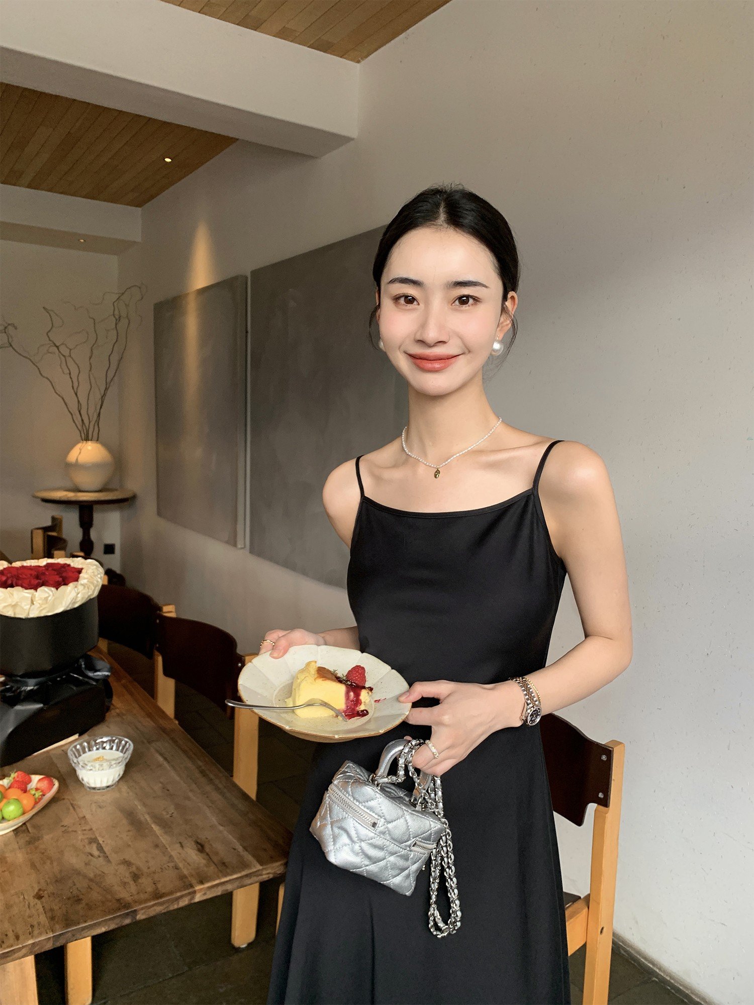 法式复古收腰小黑裙性感气质长裙