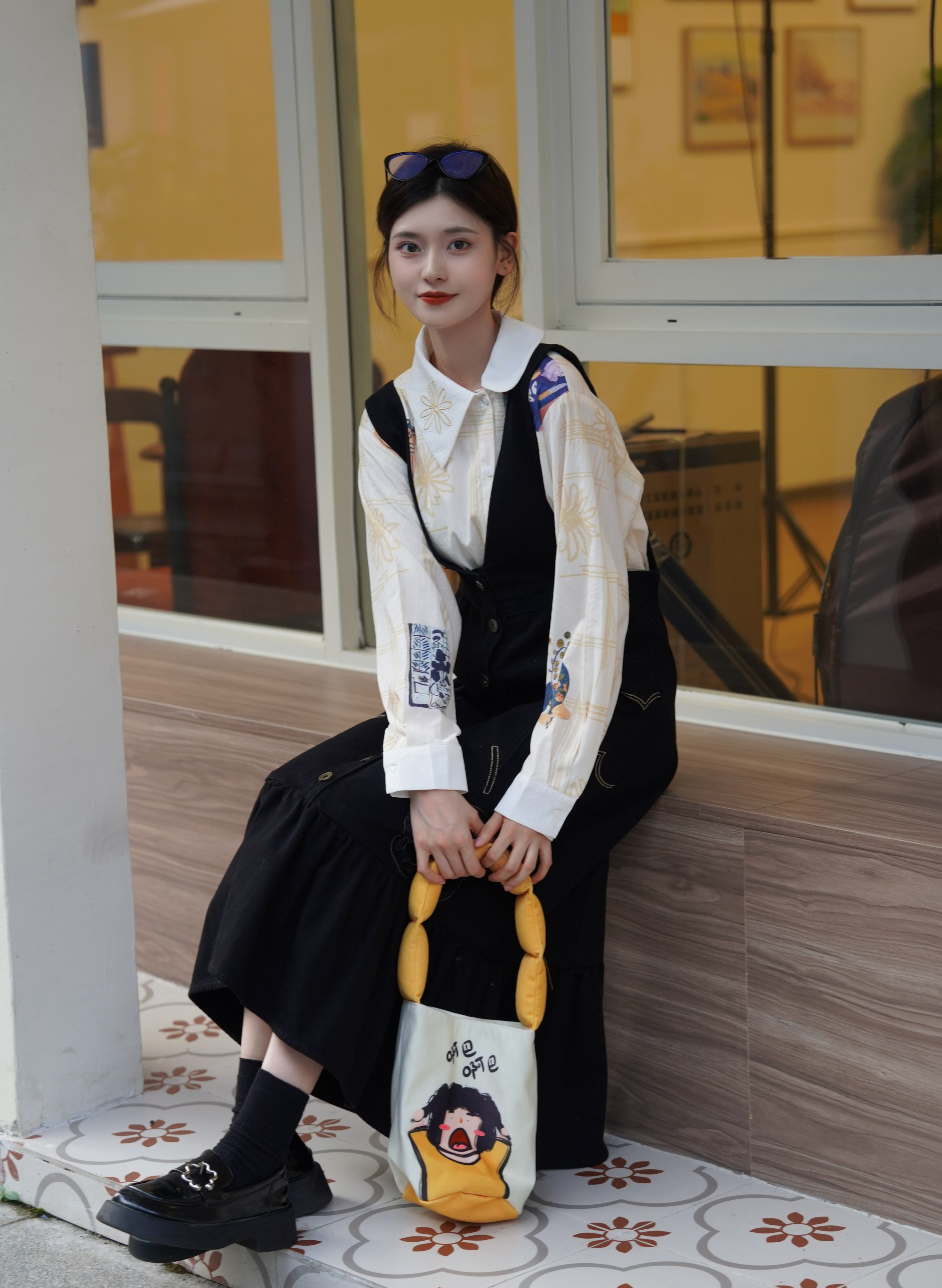 复古文艺绣花背带裙