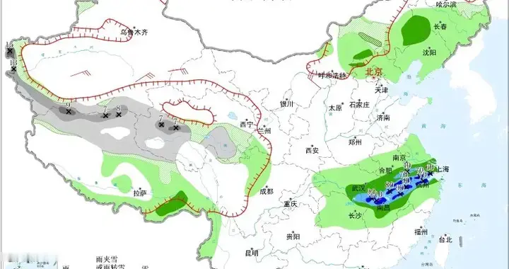 今明大范围强降雨延续，中东部暴雨大暴雨，西部有暴雪，分布如下