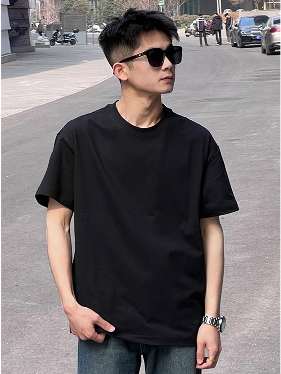 cleanfit黑色小领口正肩t恤男夏季