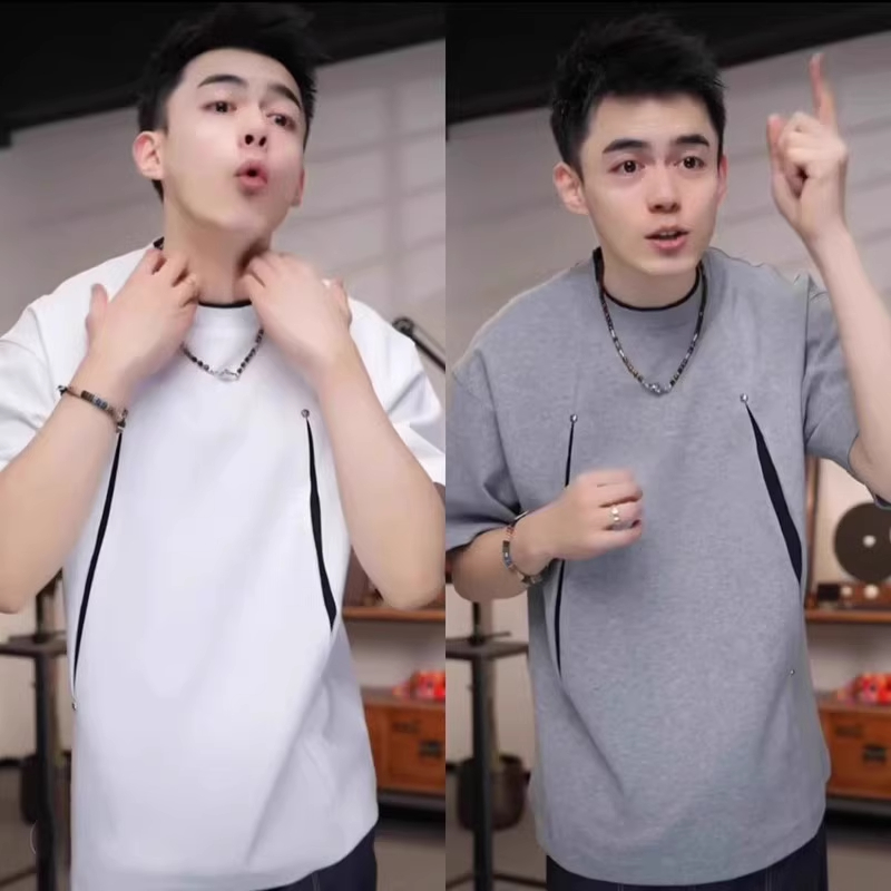 美式解构拼接t恤男夏季cleanfit设