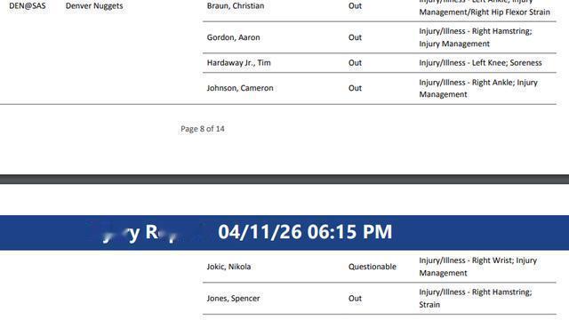 乔羽体育：明天其实就马刺和掘金这一场决定