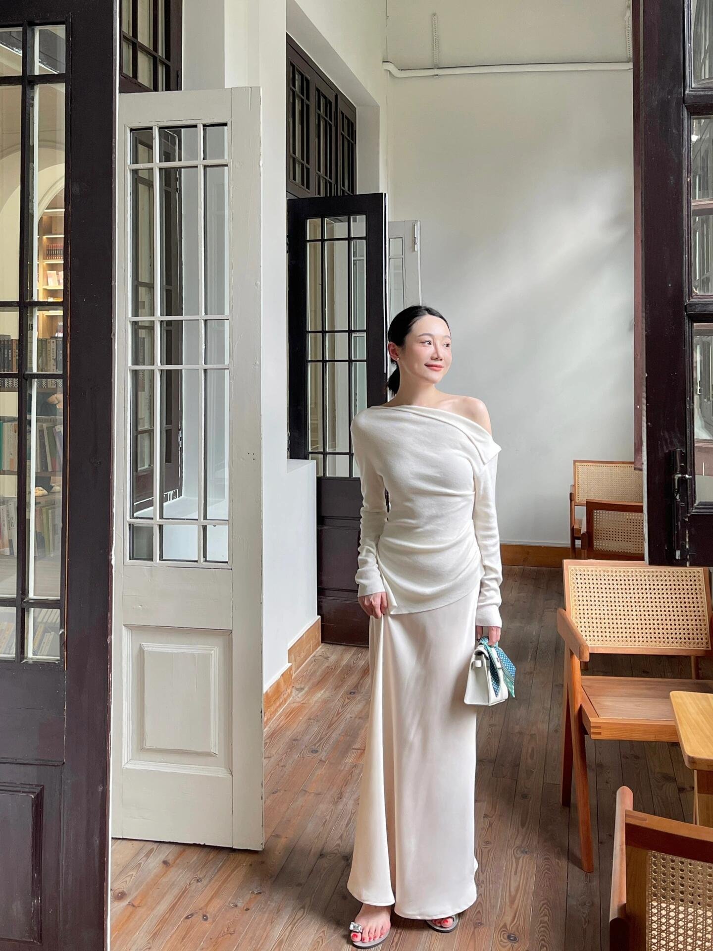 费尔岛奶fufu慵懒高级感一字肩套装分