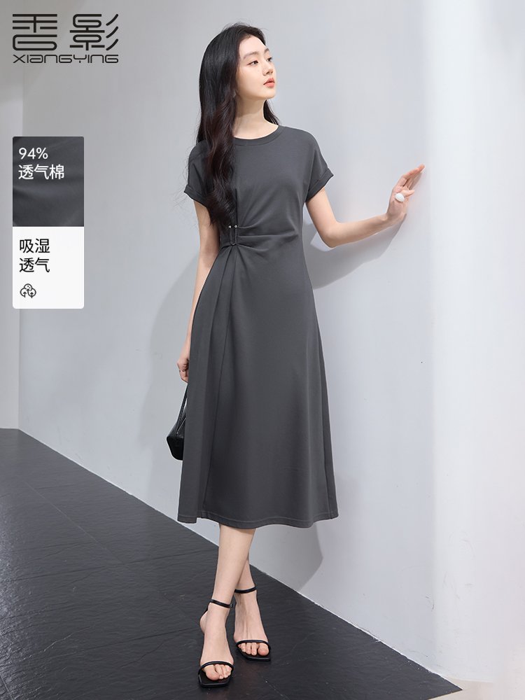 香影t恤短袖灰色连衣裙女