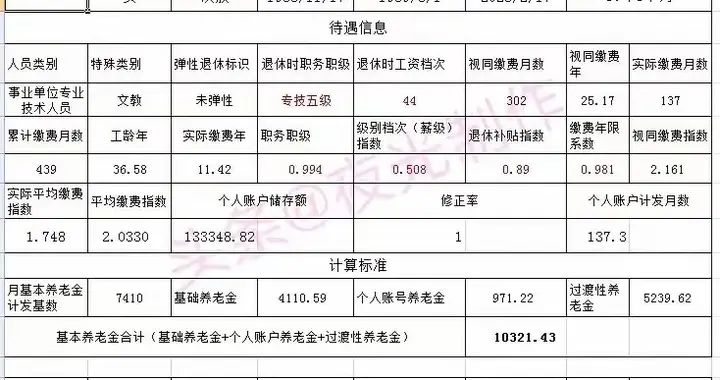 工龄36.58年，个账133348.32元，2026年2月退休，养老金有多少