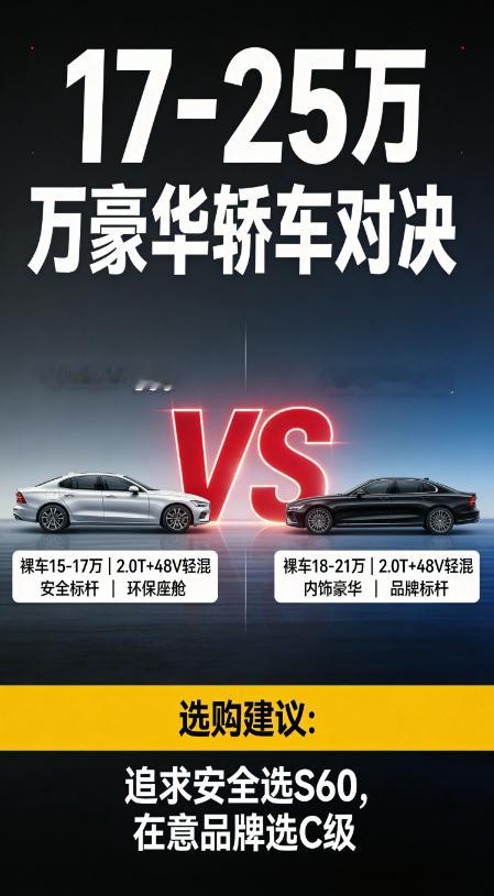【沃尔沃S60 vs 奔驰C级 预算对比（17-25万区间）】 沃尔沃...