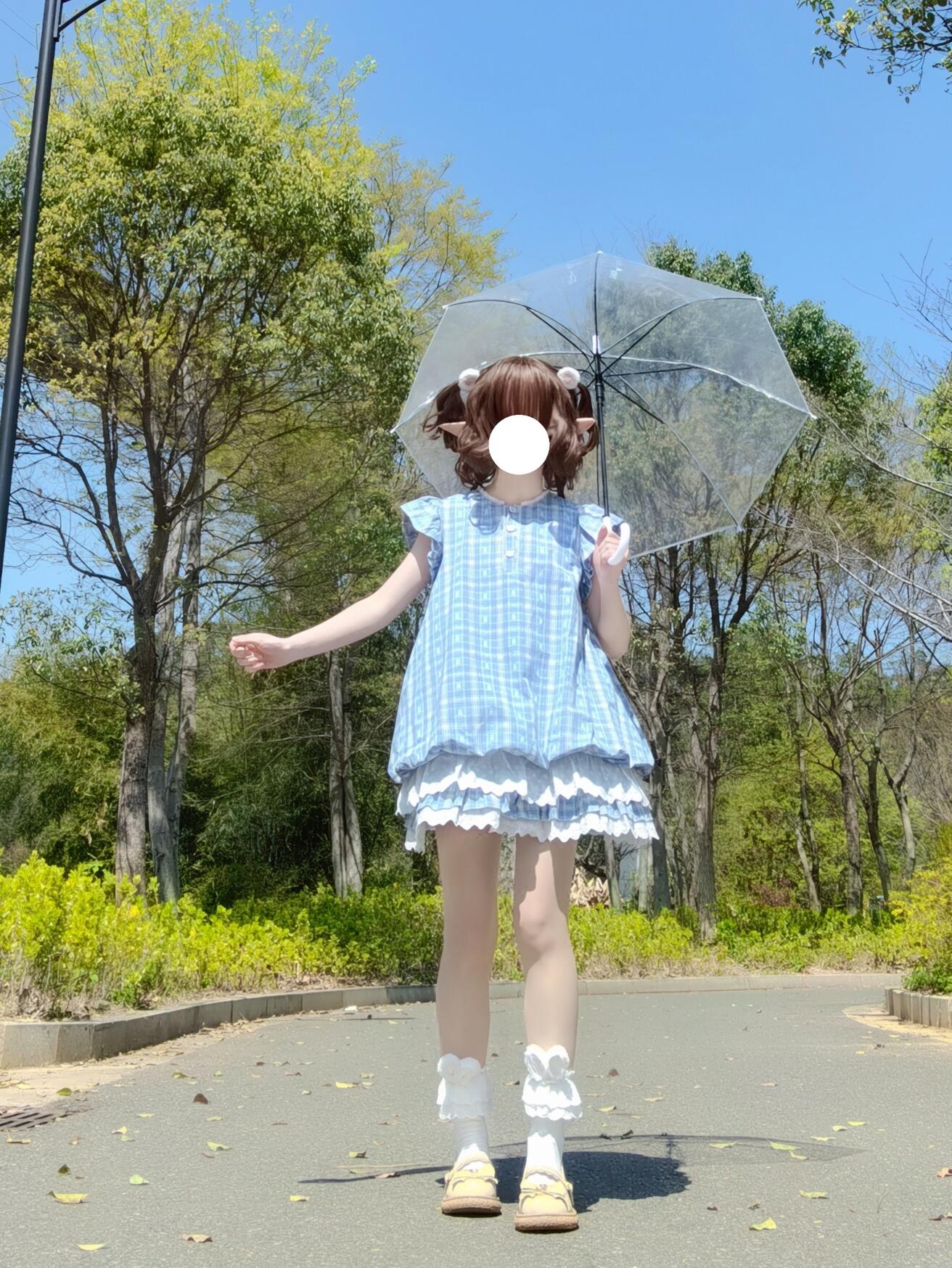 法式气质蓝色格子连衣裙子女初夏季穿搭