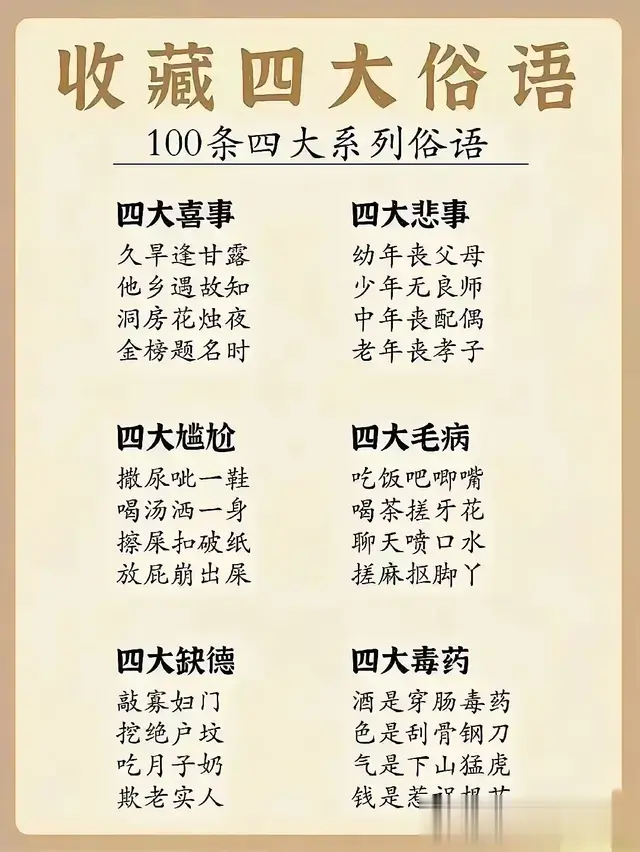 100条四大俗语系列，解锁满腹经纶的智慧密码，让你出口成章