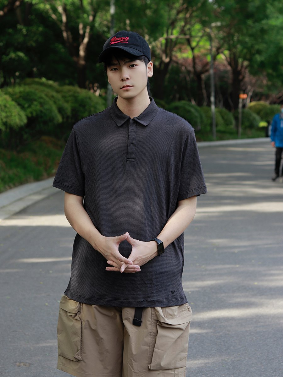 阿玛尼男士莱赛尔短袖Polo衫