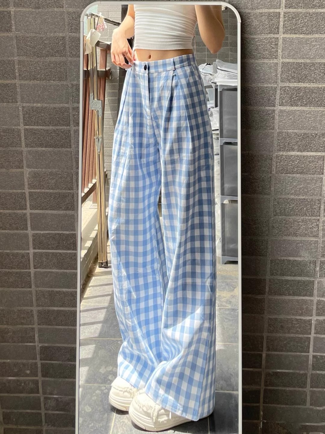 cleanfit蓝色格子裤男夏季薄款松弛