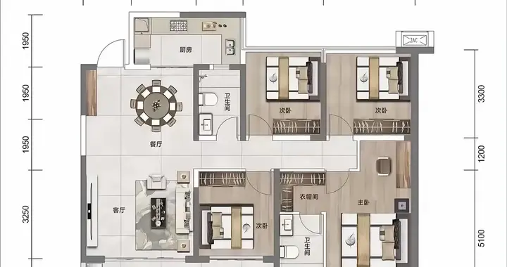 111.89㎡方正户型：竖厅+四卧两卫，瑕不掩瑜