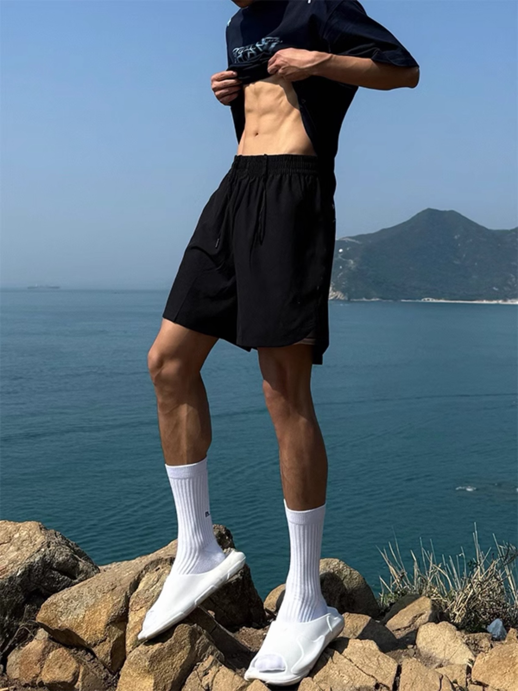 凉感速干运动短裤男夏季轻薄透气沙滩度假裤