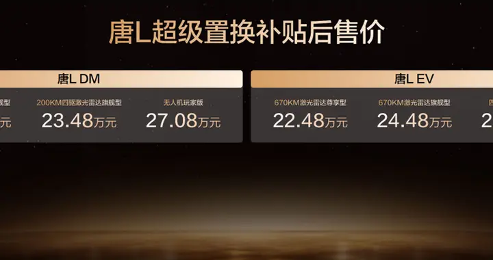 OTA进阶及新车色发布，比亚迪唐L置换补贴后售价21.48万元起