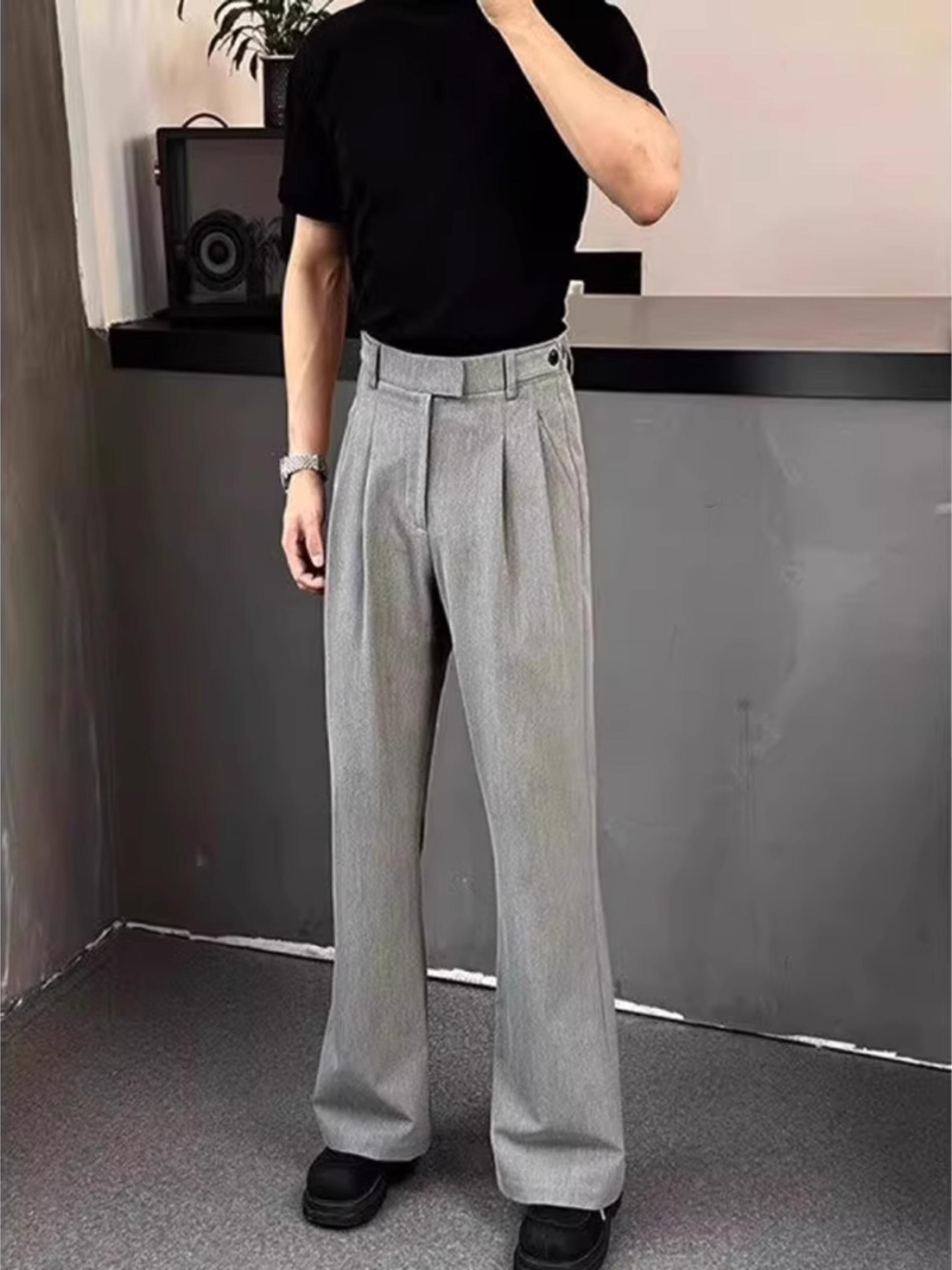 冰丝垂感微喇西裤男款夏季高腰显瘦直筒裤子