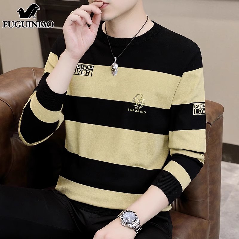 富贵鸟条纹长袖t恤男士