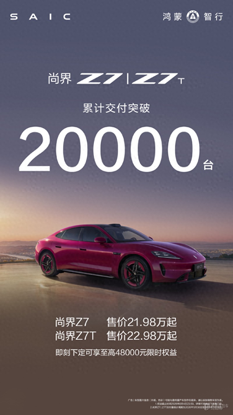 尚界Z7/尚界Z7T累计交付破20000台 售21.98万元起