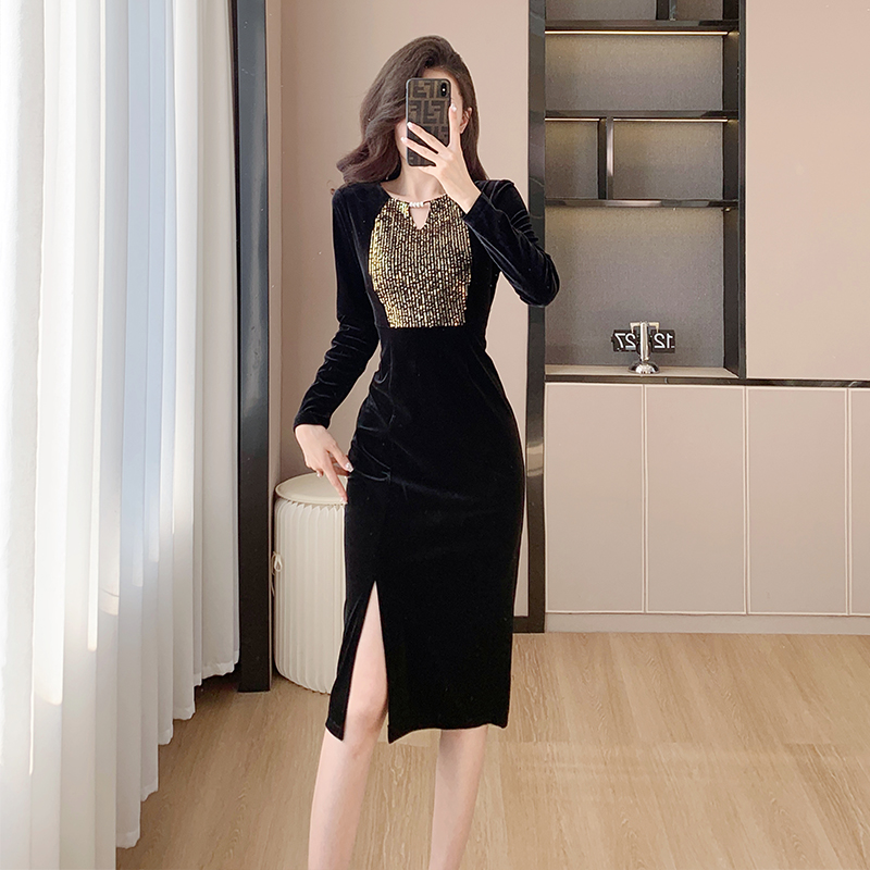 丝绒礼服连衣裙,气质优雅