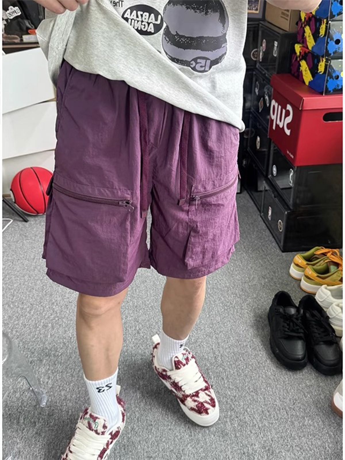 乌梅紫冰丝速干短裤男款夏季薄款美式机能防