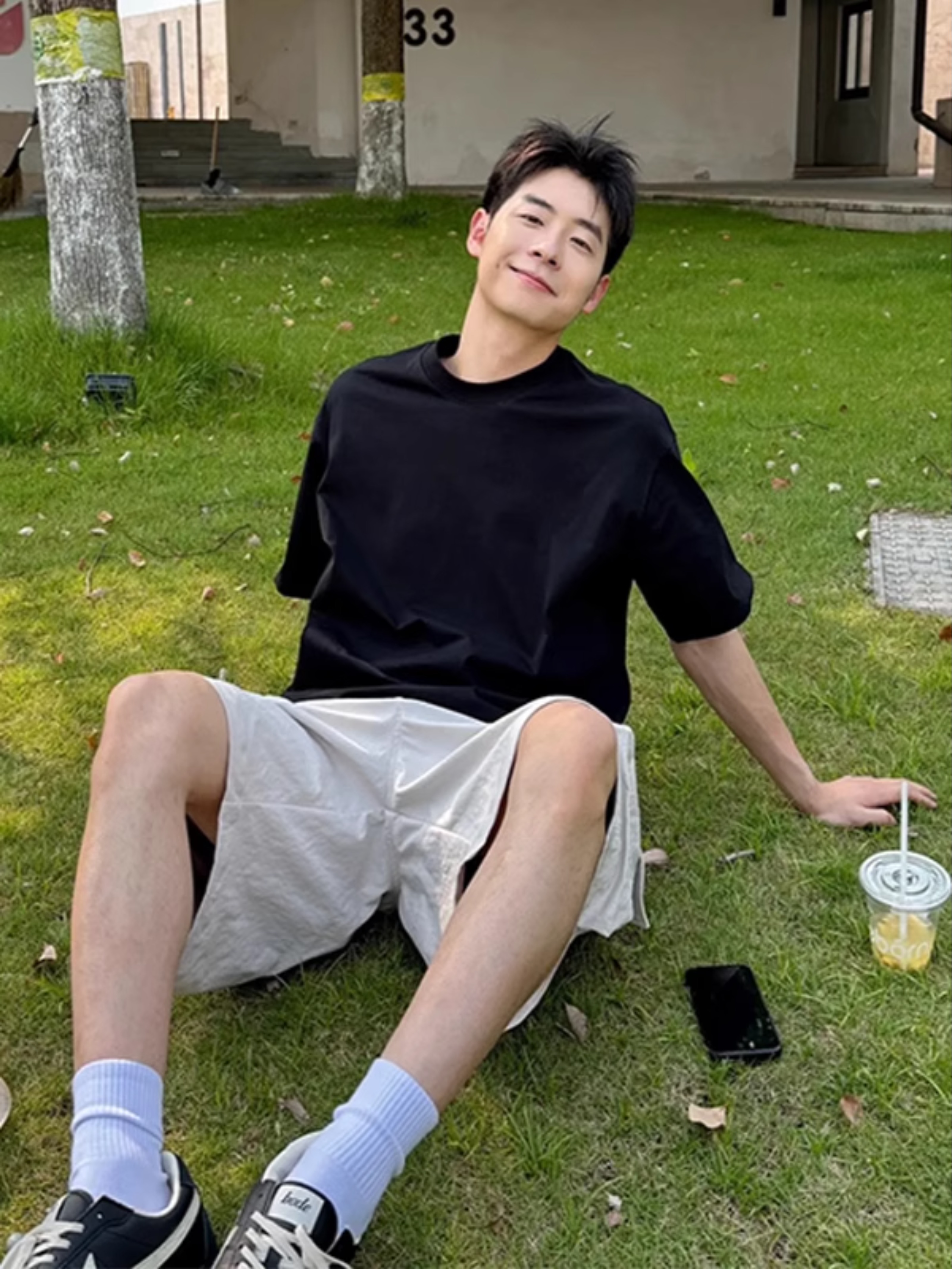 少年感小领口短袖男款夏季美式复古高级感t