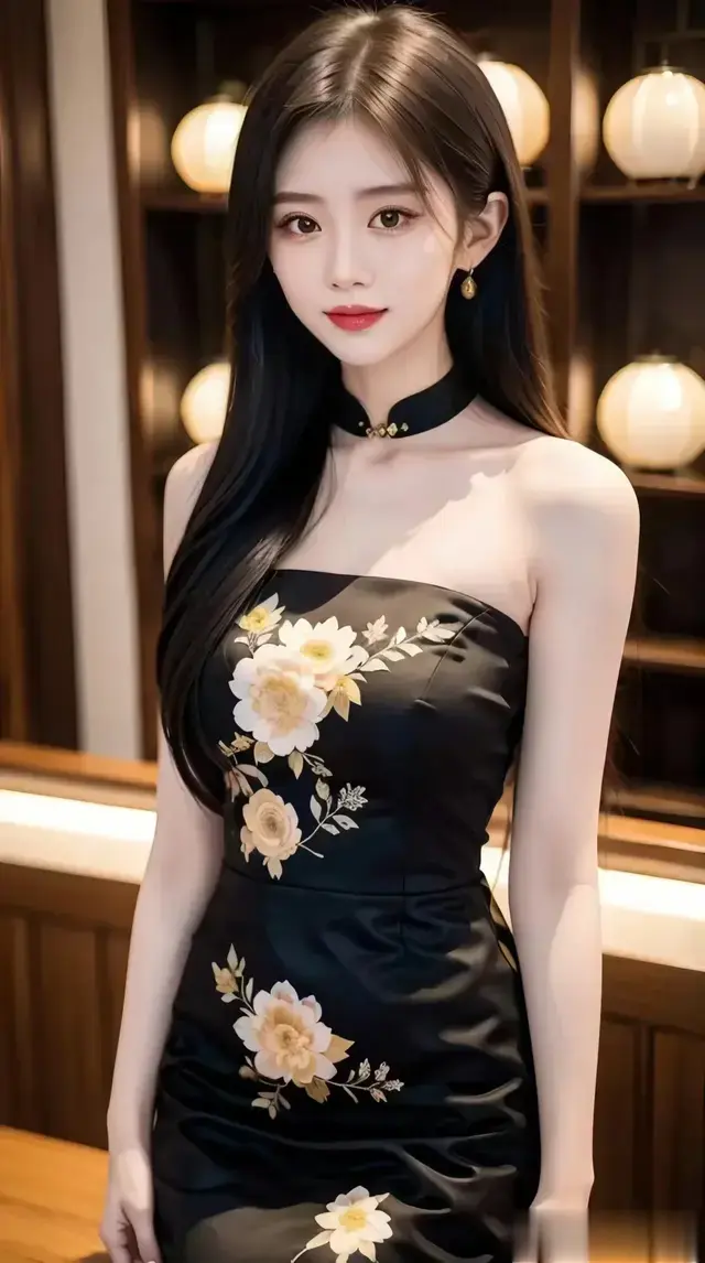 美女壁纸‖优雅黑裙配金花，惊艳一瞥！