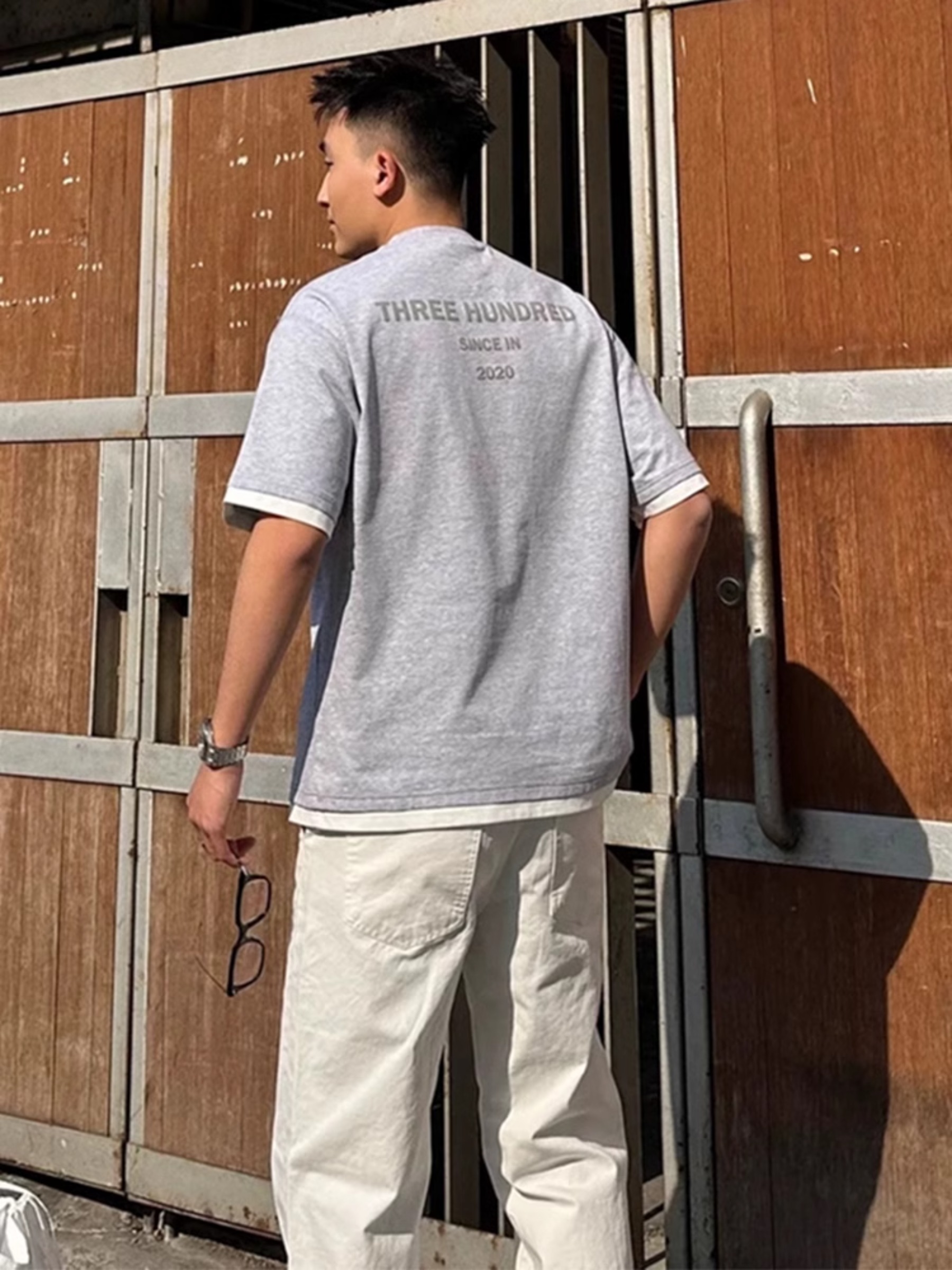 假两件字母印花短袖男款夏季凉感透气t恤c