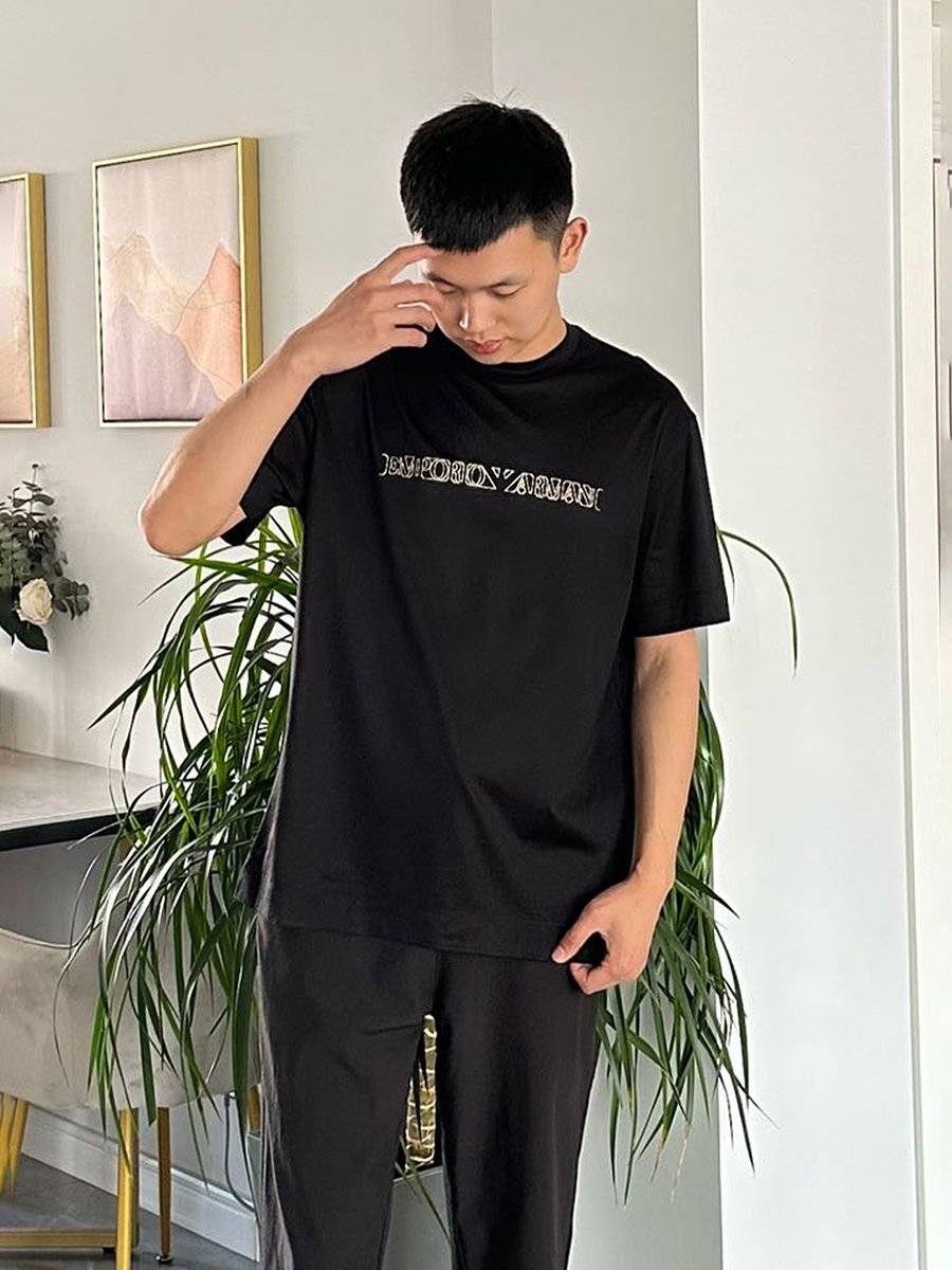 阿玛尼男士莱赛尔短袖印花T恤