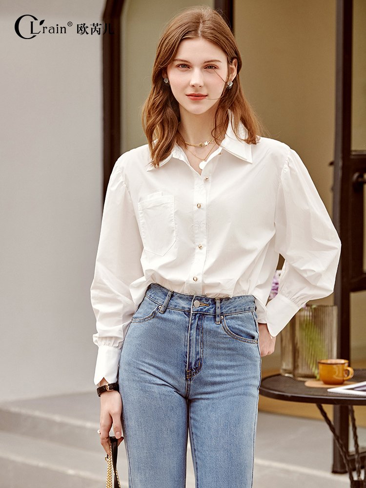 优雅腔调！双层翻领廓形感长袖衬衫