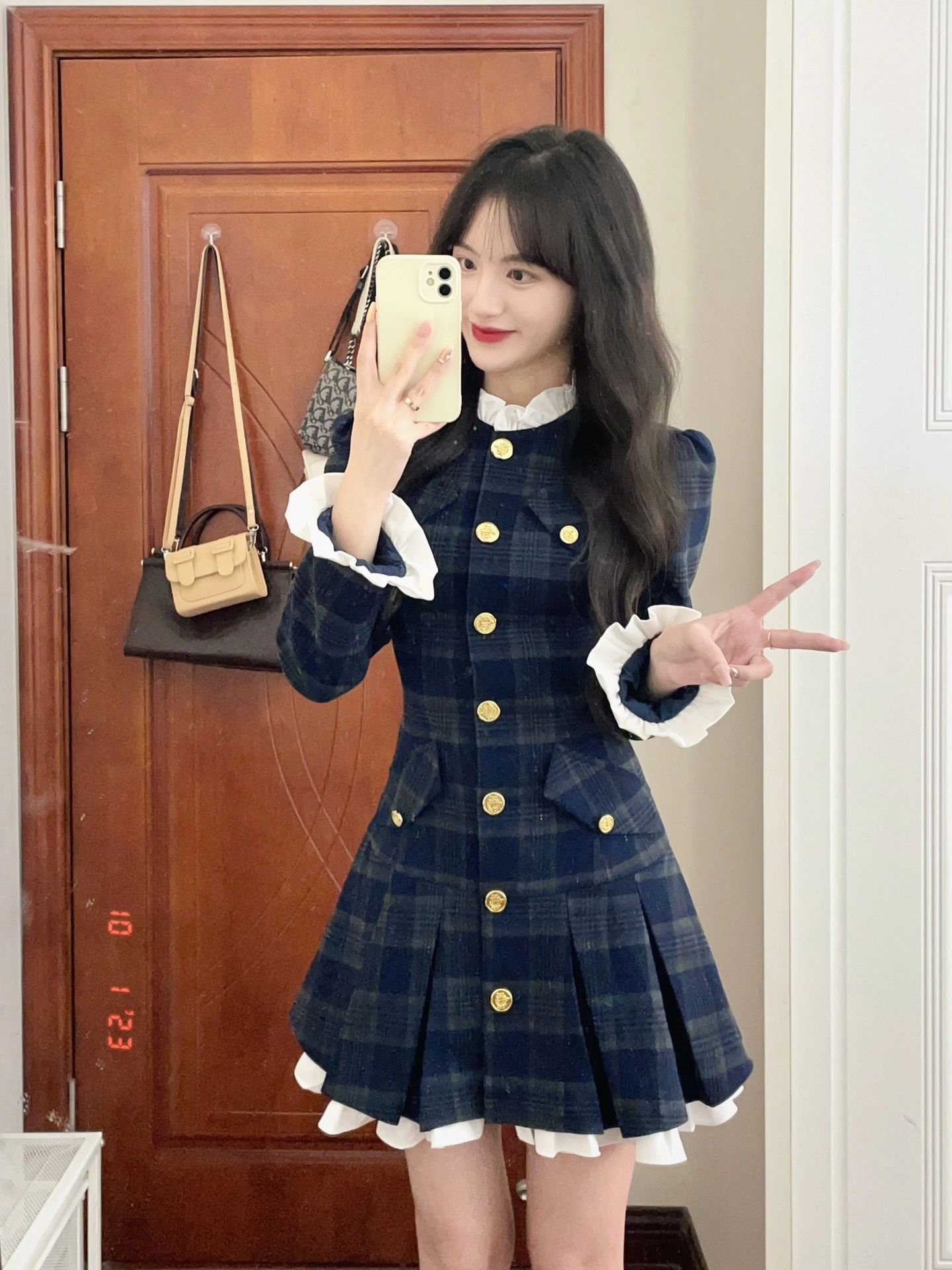 我天！法式美拉蓝长袖连衣裙上身好精致贵气