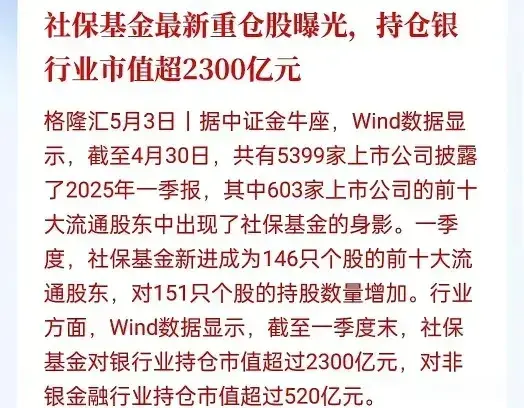 社保基金狂砸2300亿死磕银行！科技股不香了？