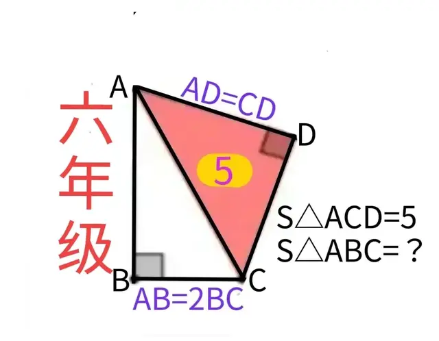 六年级：难度有点大！边长未知，不用勾股定理、咋求直角△面积？